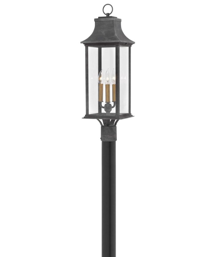 Adair Post Light in Aged Zinc with Heritage Brass