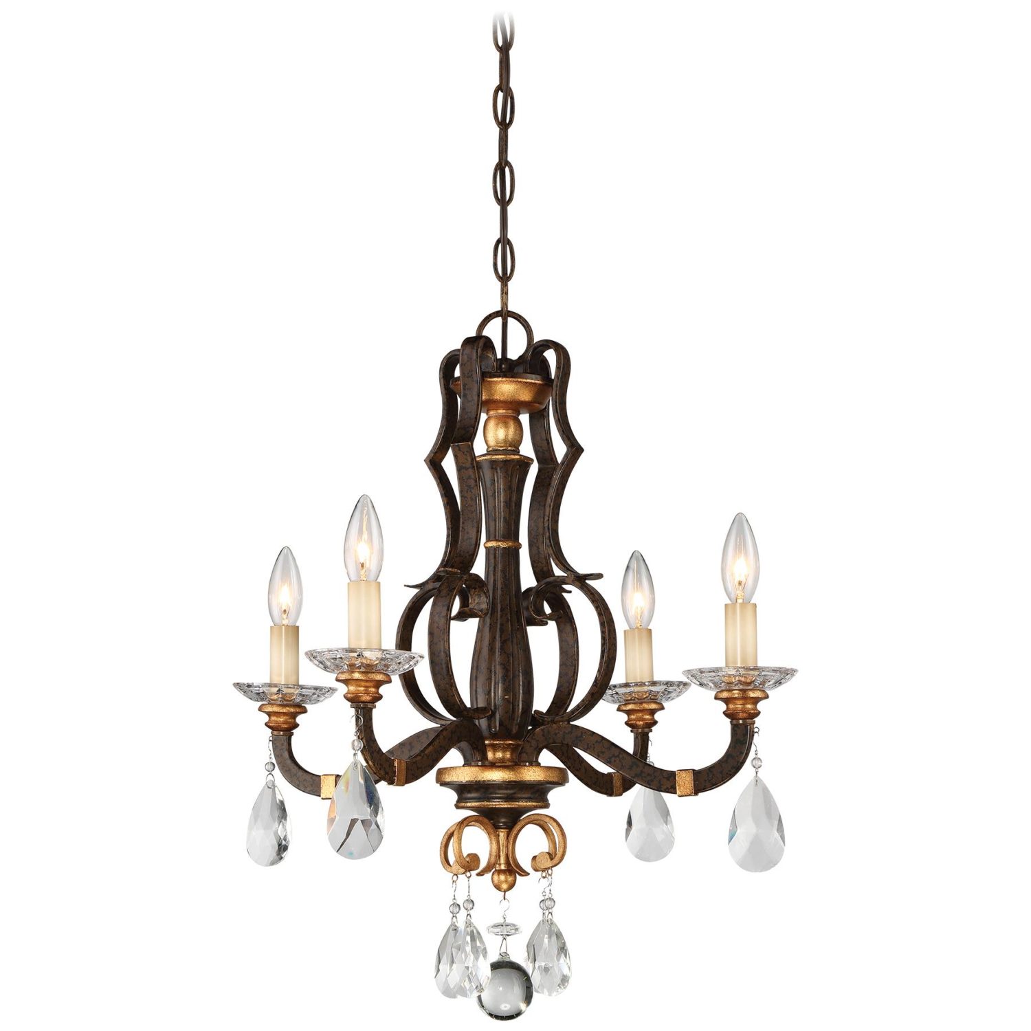 Chateau Nobles Raven Bronze w/ Sunburst Gold Highlights 4 Light Mini Chandelier