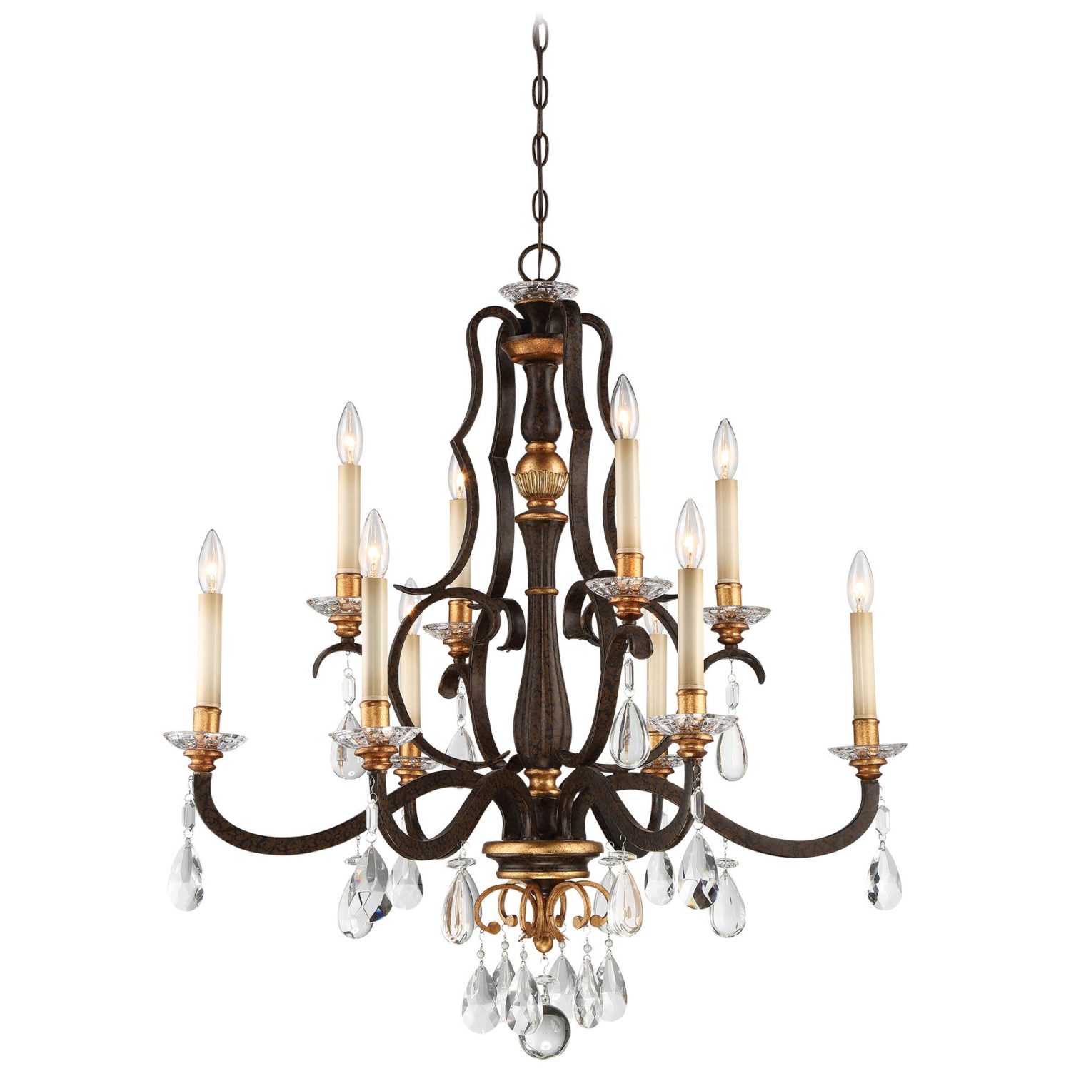 Chateau Nobles Raven Bronze w/ Sunburst Gold Highlights 10 Light Chandelier