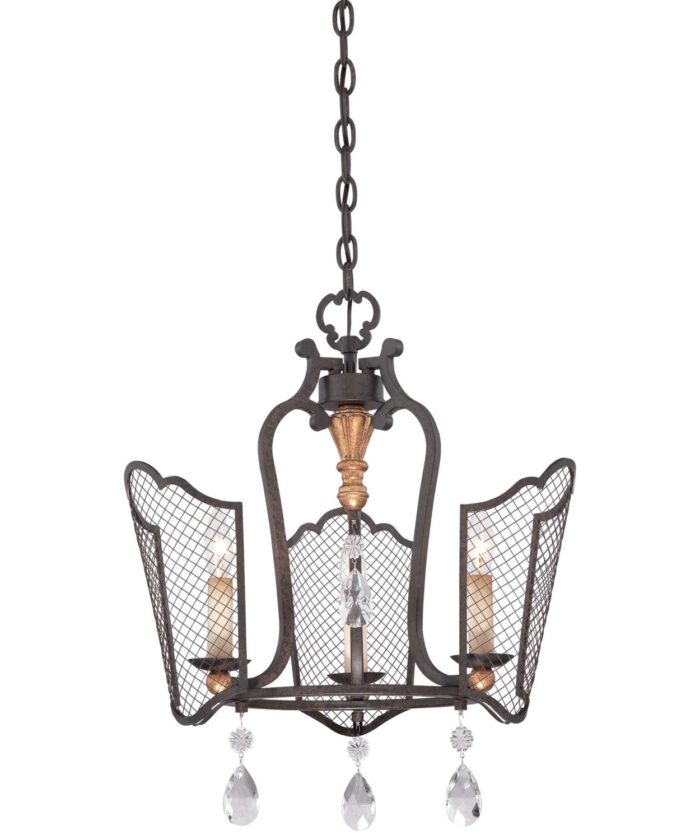 Cortona French Bronze w/ Gold Highlights 3 Light Mini Chandelier